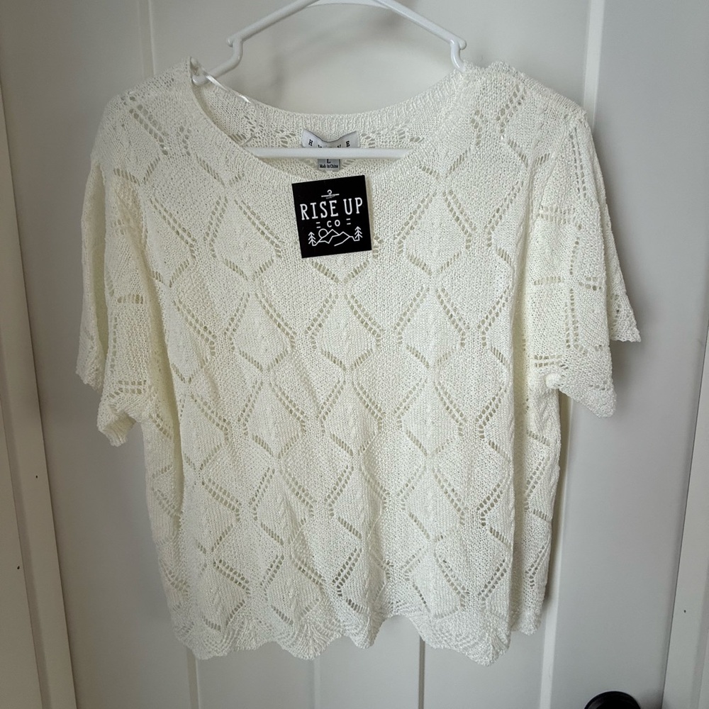 NWT HYFVE Ivory Knit Short Sleeve Top